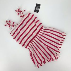 Vince Camuto NWT Girls' White & Pink Striped Waffle-knit Sleeveless Romper, 7
